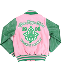 Load image into Gallery viewer, NEW! AKA Wool Letterman Jacket with Leather Sleeves
