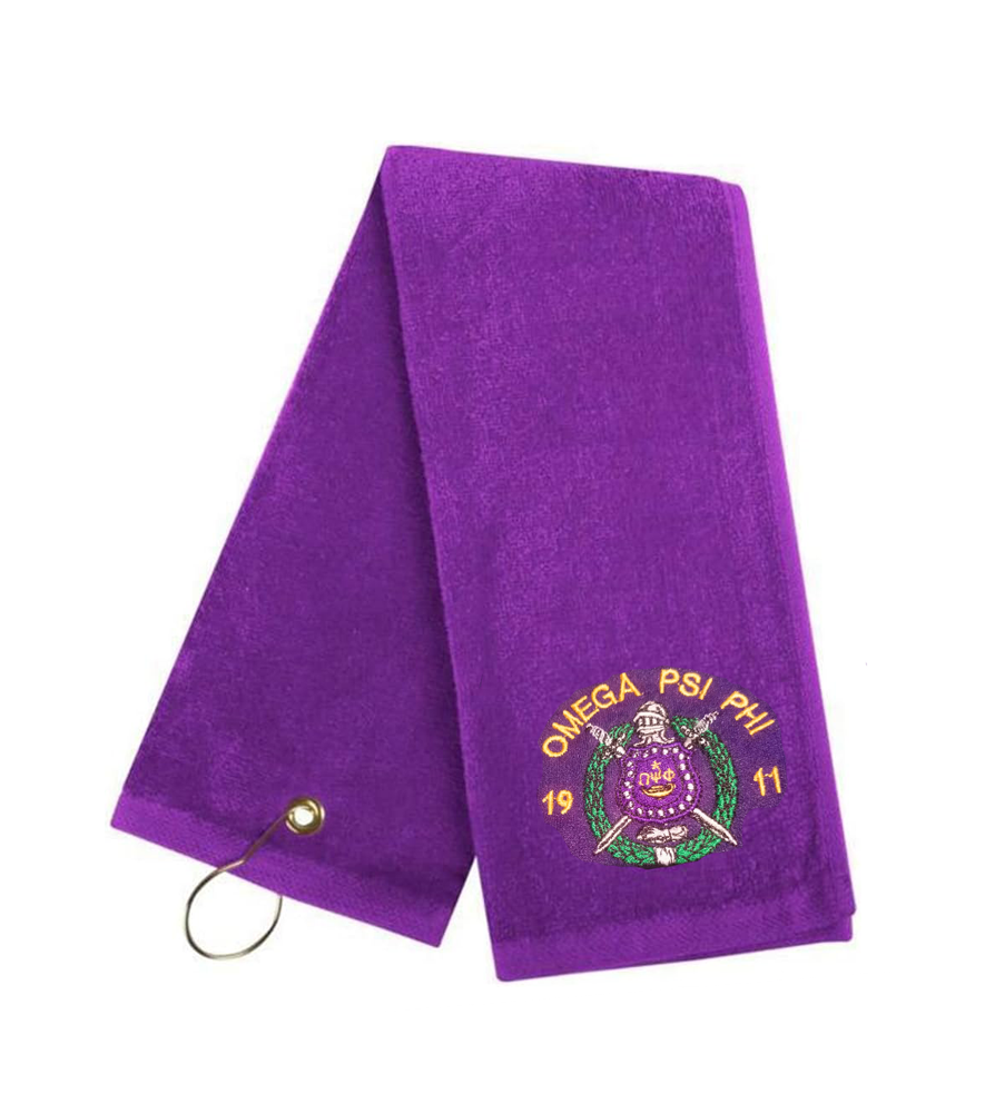 NEW! Omega Purple Embroidered Golf Towel