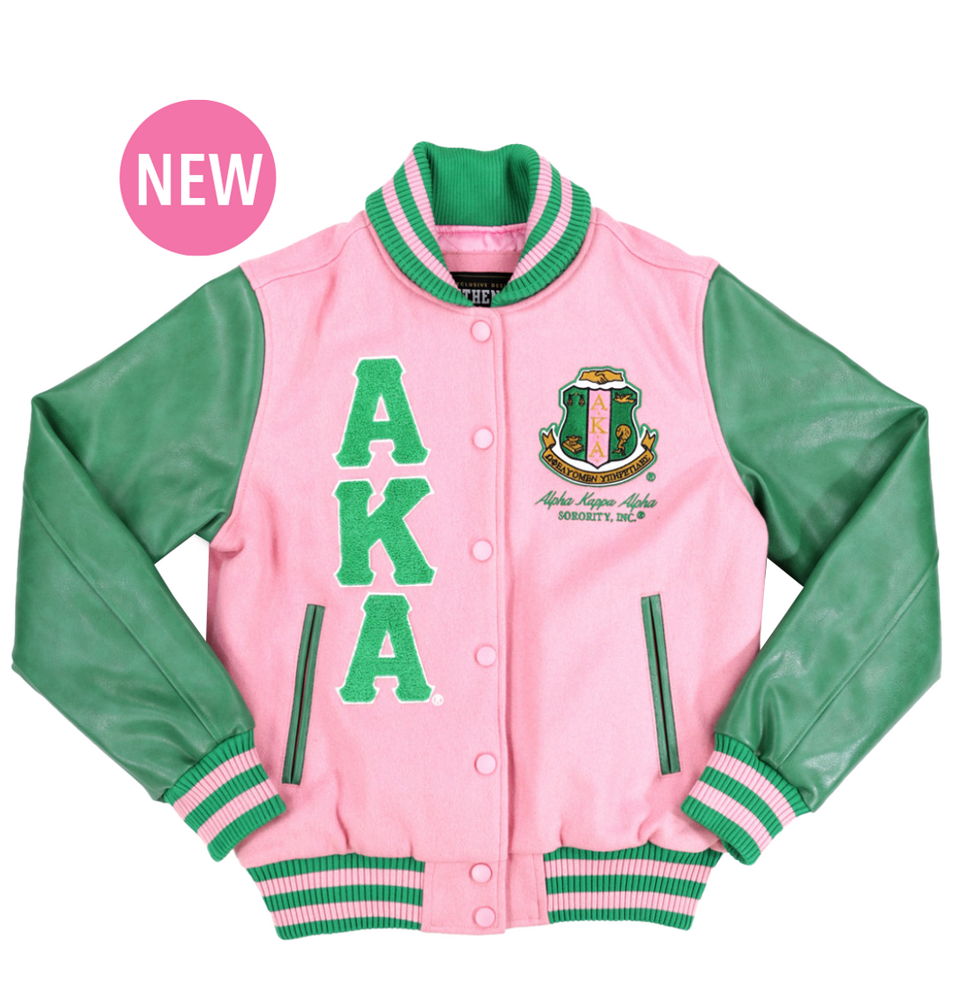 NEW! AKA Wool Letterman Jacket with Leather Sleeves