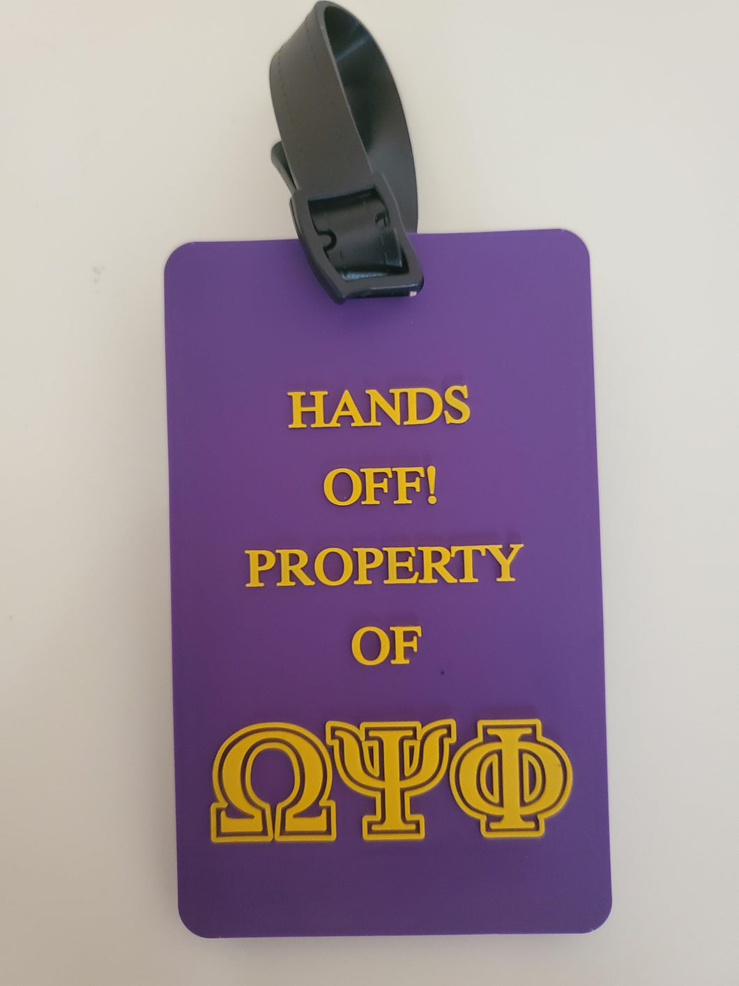 Purple Hands OFF Luggage Tag